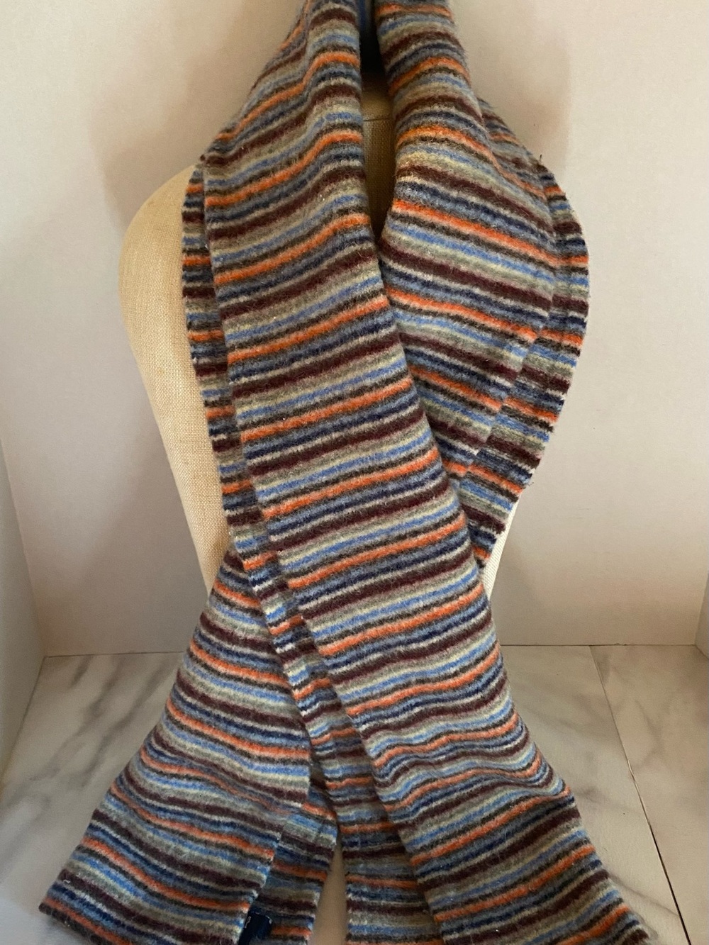 GAP Striped Lambswool Scarf in Blue, Orange & Gray